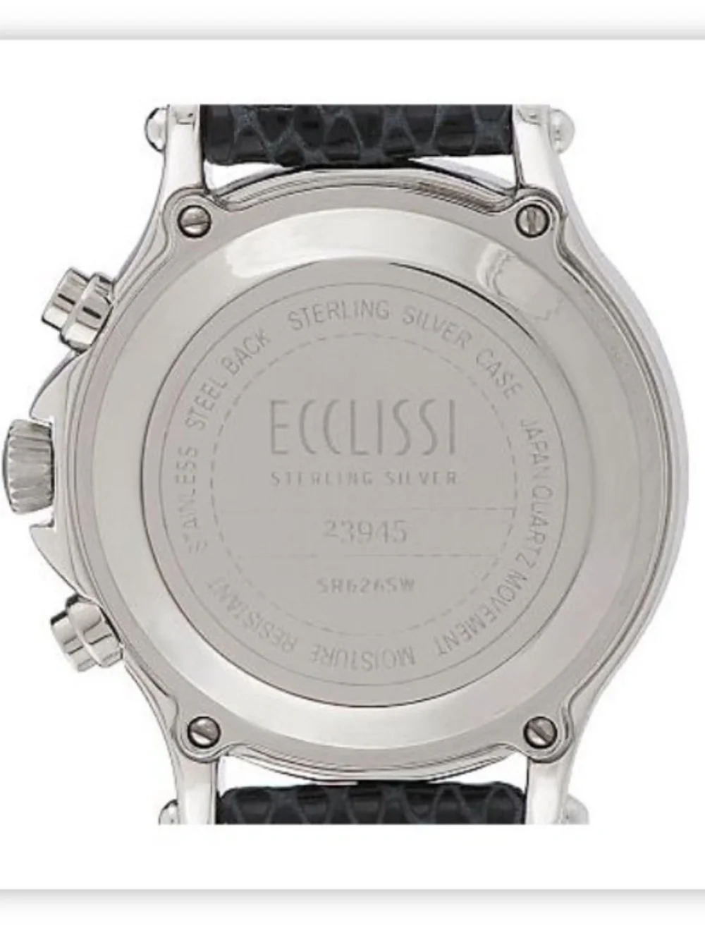 Ecclissi Sterling Multi-Function Chronograph Watch/Snakeskin Embossed Straps/NIB